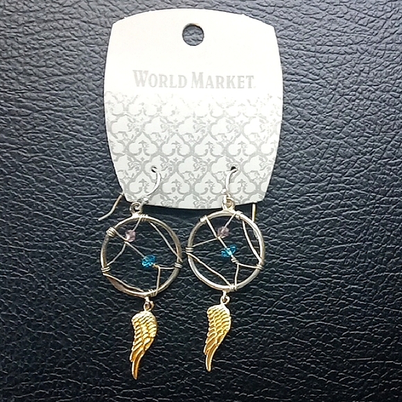 New World Market Golden Angel Wings Silver Dreamcatcher Women's Earrings - Picture 4 of 4